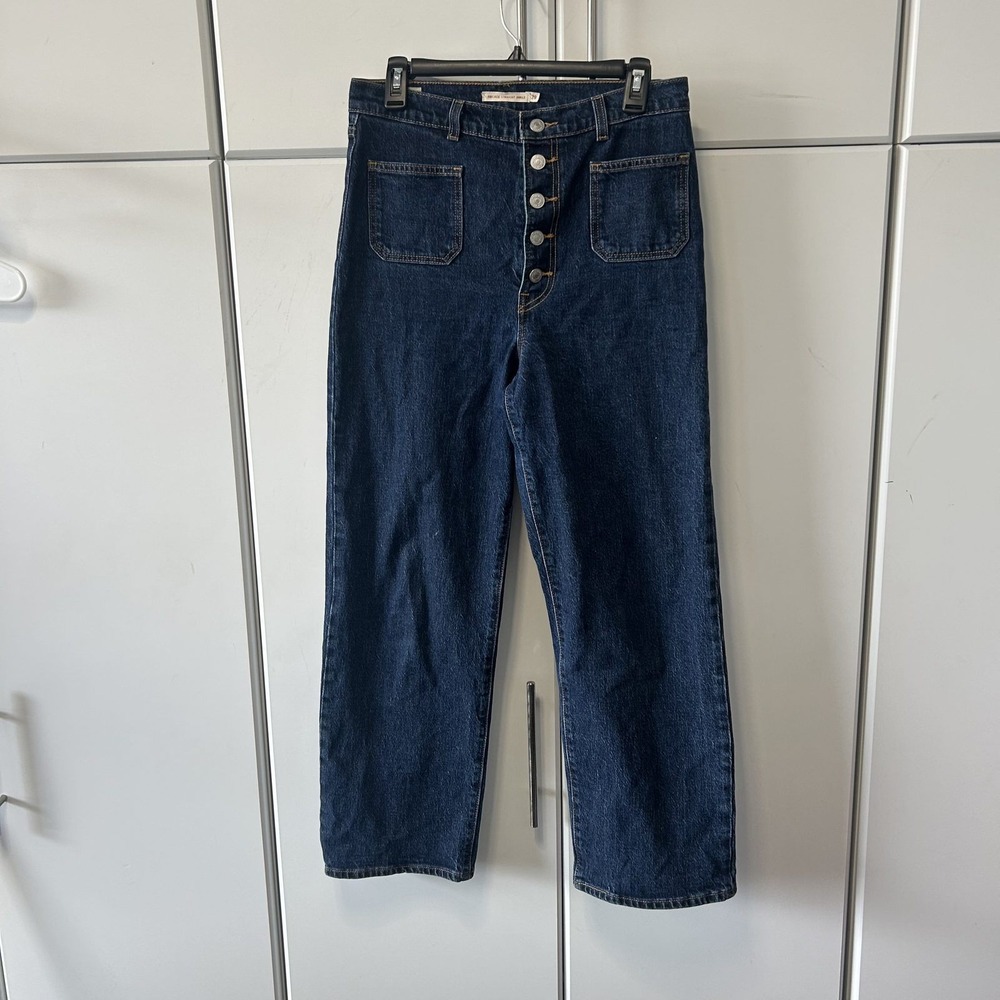 Levis Ribcage Straight Ankle Jeans Dark Wash Button Fly Patch Pockets 29x29